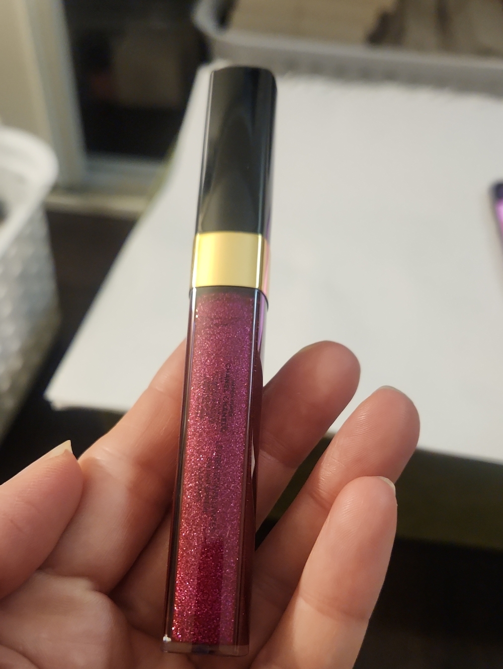 Chanel 175- Savage Grace Shimmering Plum Gloss Lip Color - Deep Pink Sparkle